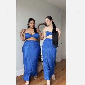 NWT PrettyLittleThing Plus Plisse Maxi Skirt-Blue